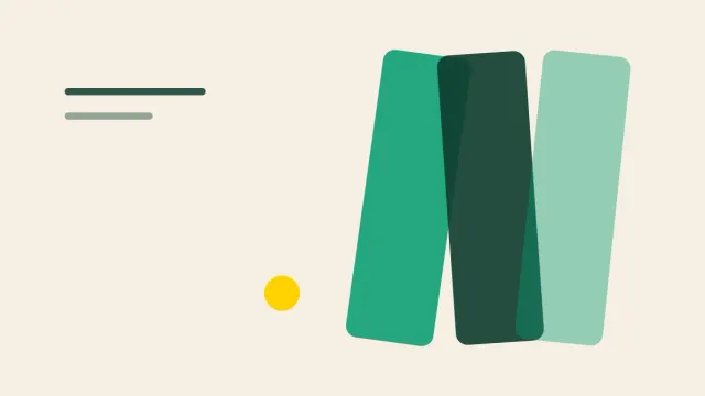Composição gráfica com três faixas verticais em tons de verde se sobrepondo sobre fundo areia.