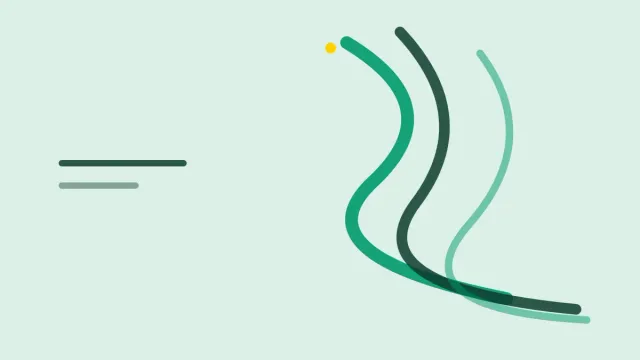 Composição gráfica com feixe de linhas verdes entrelaçadas sobre fundo névoa.