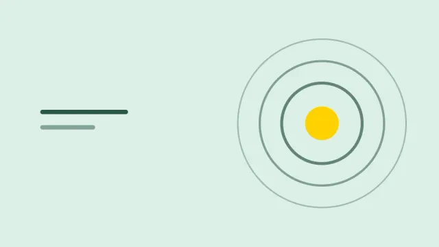 Composição gráfica com um círculo amarelo cercado por ondas concêntricas em verde profundo sobre fundo névoa.