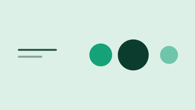 Composição gráfica com três círculos de tamanhos diferentes em tons de verde, lado a lado, sobre fundo névoa.