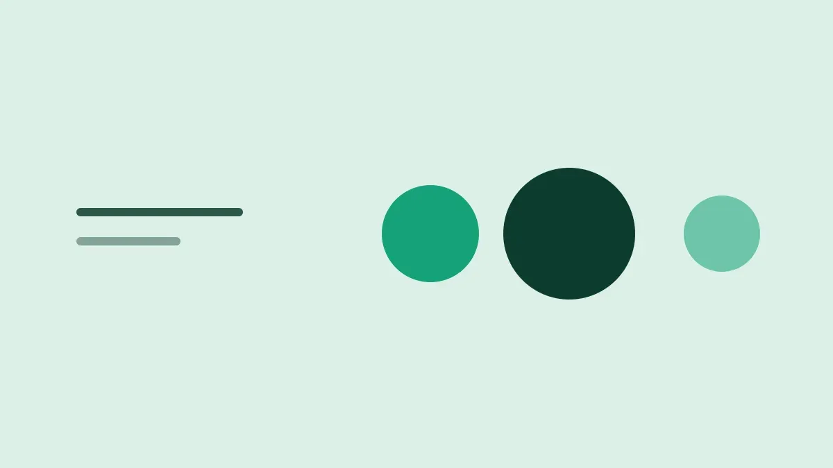 Composição gráfica com três círculos de tamanhos diferentes em tons de verde, lado a lado, sobre fundo névoa.