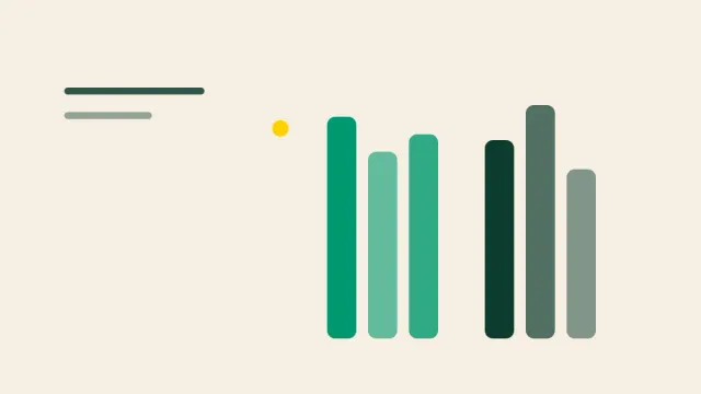 Composição gráfica com dois conjuntos de barras verticais em tons de verde diferentes, lado a lado, sobre fundo areia.