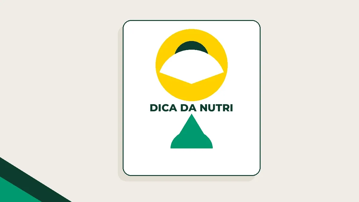 Ilustração de um selo circular com silhueta estilizada de nutricionista e uma gota de óleo, em verde profundo e amarelo sobre fundo areia.