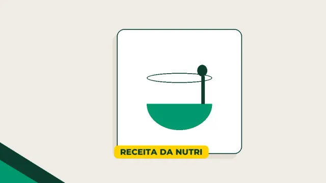 Ilustração de uma caneca estilizada com colher, em verde profundo e amarelo sobre fundo areia.
