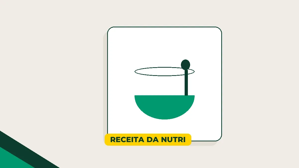 Ilustração de uma tigela de creme estilizada com colher, em amarelo e verde sobre fundo areia.