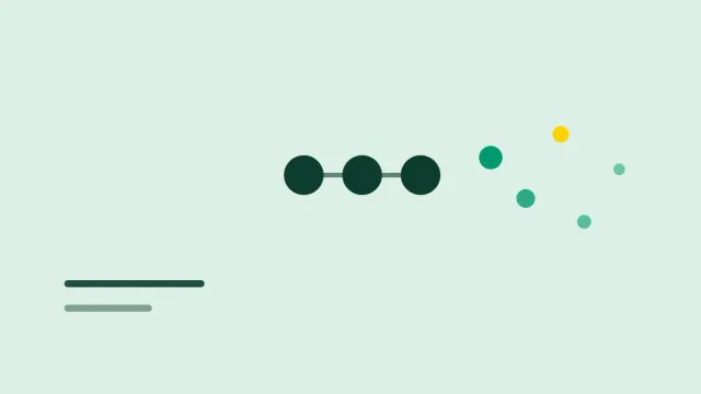 Composição gráfica com uma cadeia de pequenos círculos conectados se fragmentando em unidades menores sobre fundo névoa.