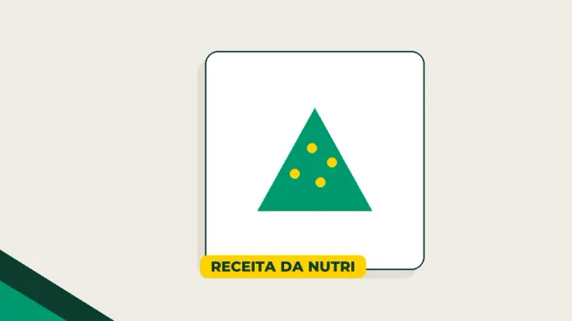 Ilustração de uma fatia de pizza estilizada, em amarelo e verde sobre fundo areia.