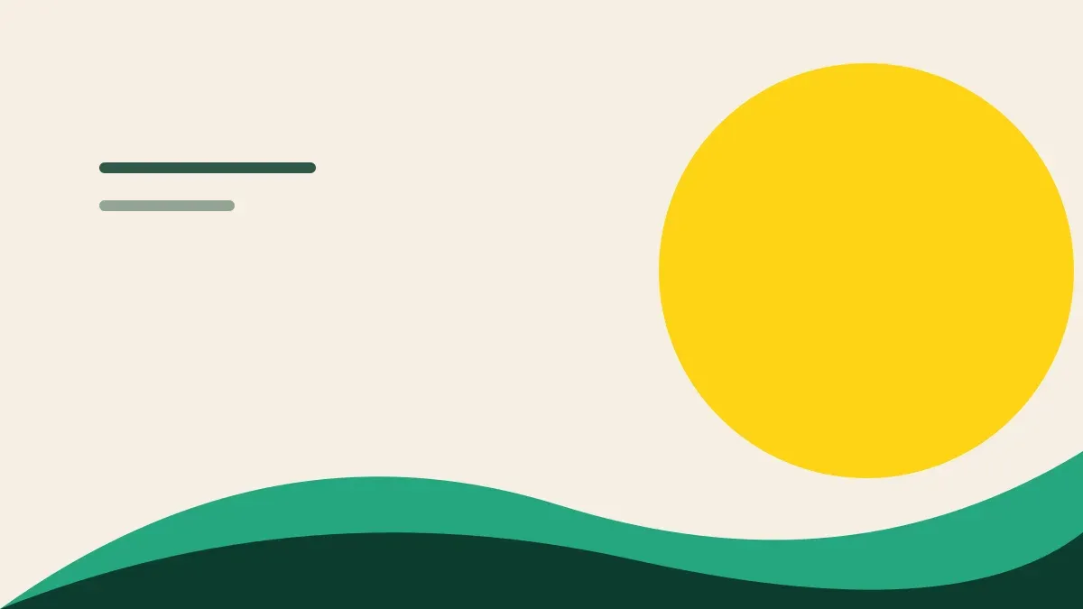 Composição gráfica com sol amarelo e ondas verdes da marca.