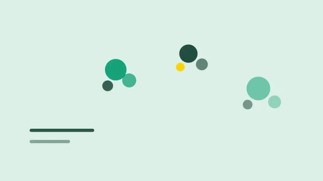 Composição gráfica com três agrupamentos circulares distintos em tons de verde sobre fundo névoa.