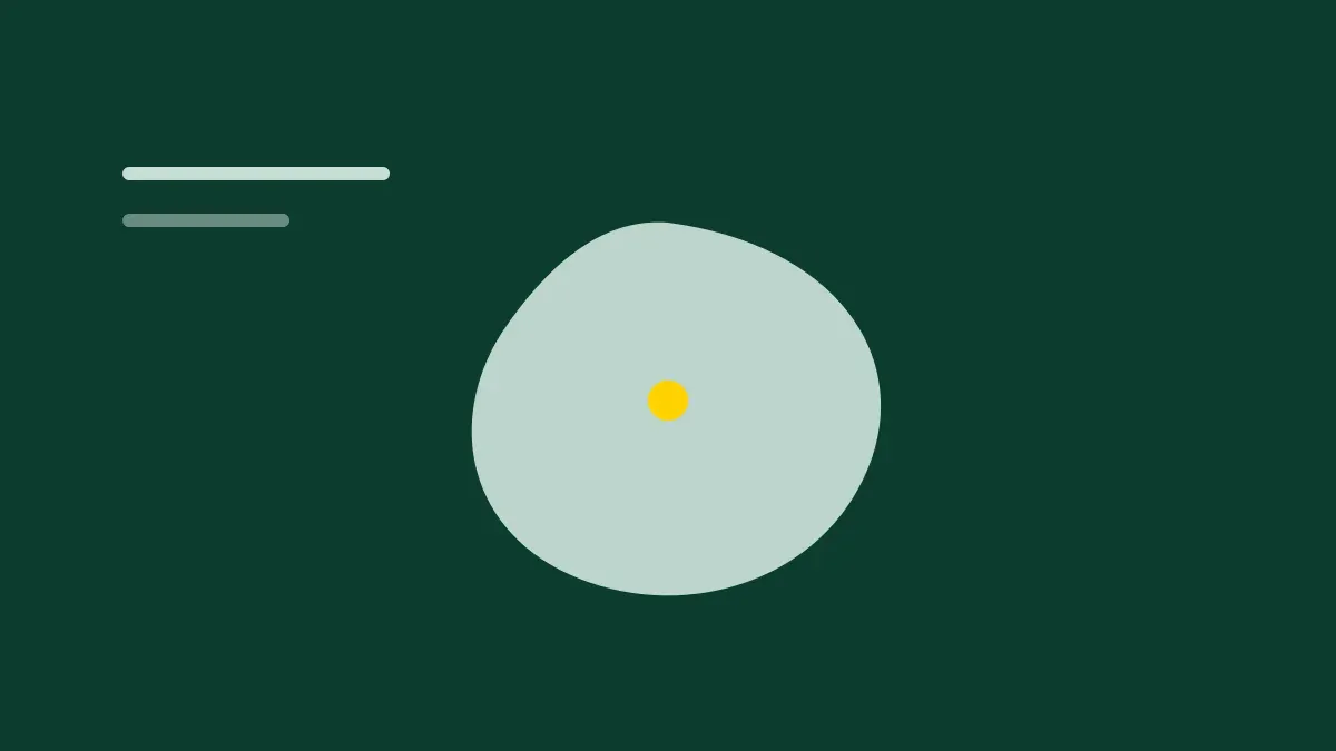 Composição gráfica com uma forma orgânica ondulada em verde névoa se acalmando sobre fundo verde profundo.